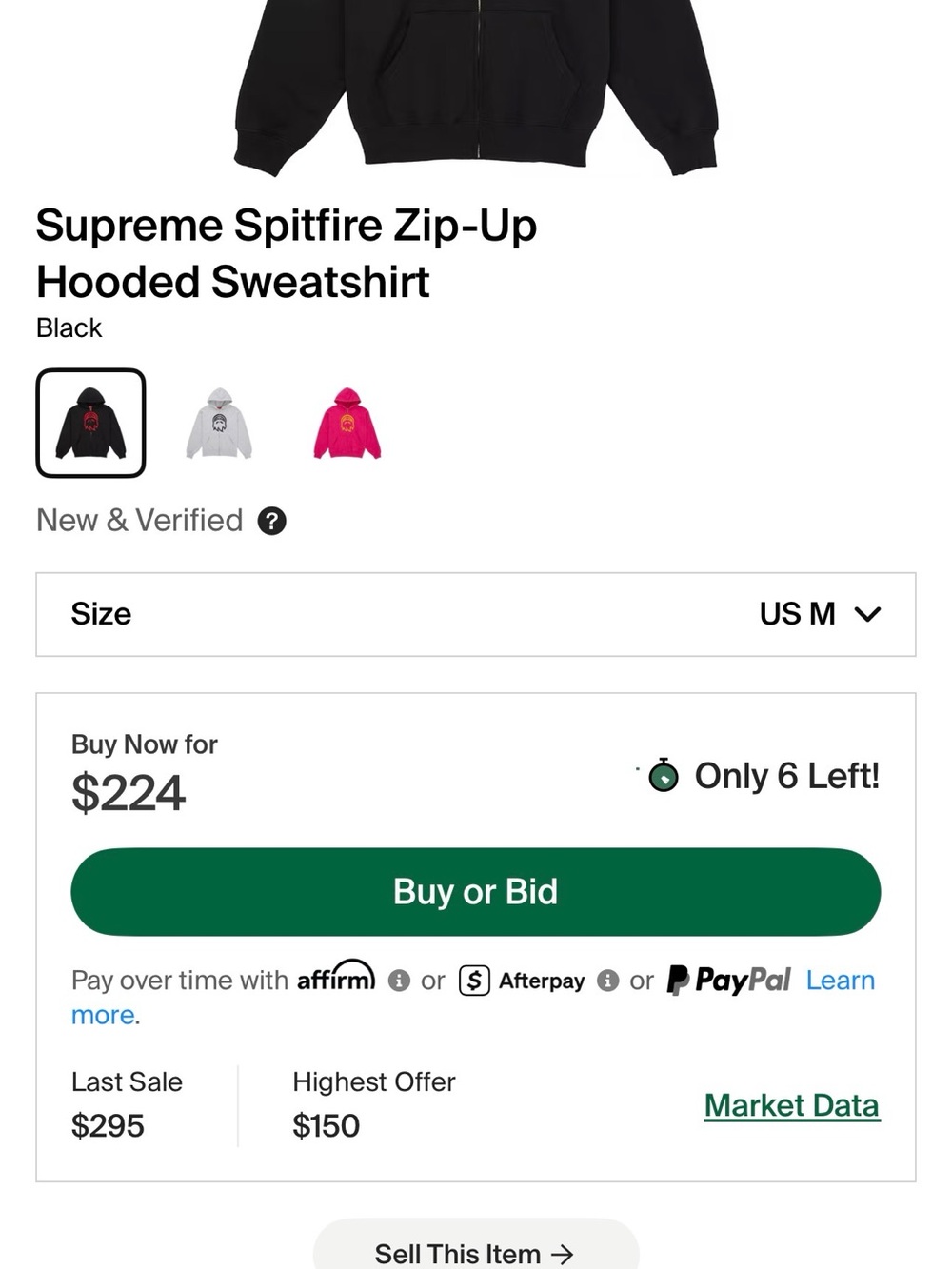 Supreme Black Zip-Up Hoodie with Red Spitfire Graphic M medium
